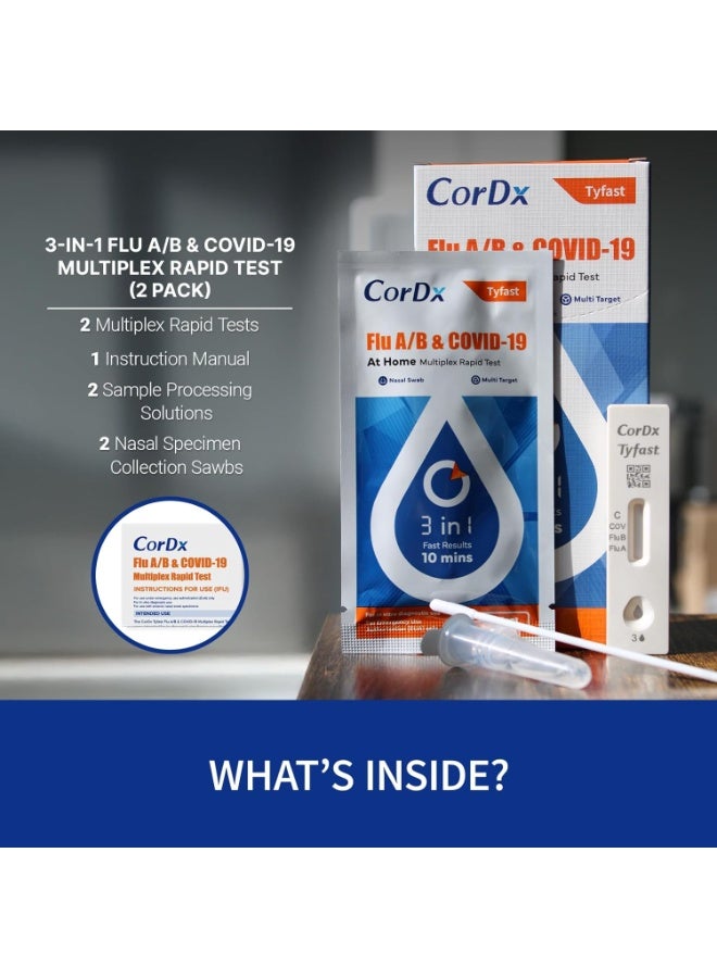 CorDx TyFast Flu A/B & Covid 19 Multiplex Rapid Test, 10 Mins at Home, EUA Authorized, 3 in 1 Combo Kit, 2 Tests - Image 4
